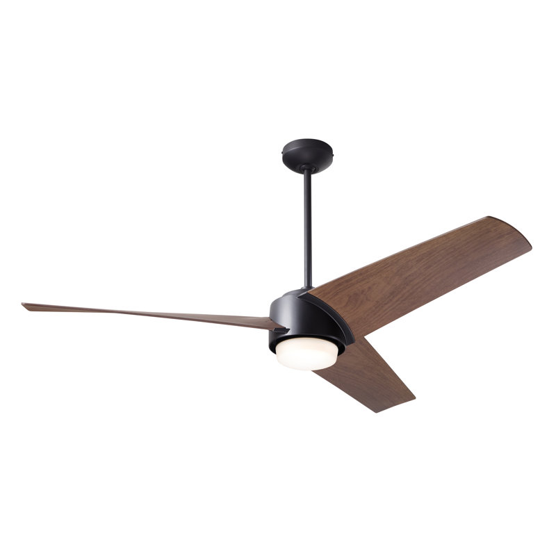 Ambit LED Downrod Ceiling Fan, Matte Black, Mahogany, Handheld Remote Control