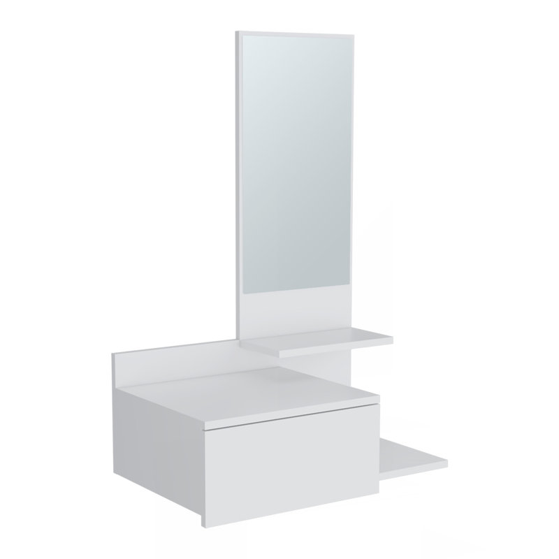 Console à miroir flottant à 3 niveaux 23,6 po de large avec tiroir à extension complète blanc, Blanc