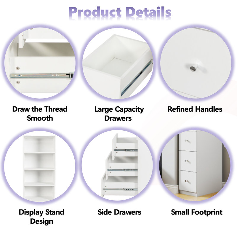 Grande armoire de rangement moderne 70,87 po avec 3 tiroirs latéraux, une bibliothèque en bois à 4 niveaux pour le salon, le bureau personnel et la salle à manger