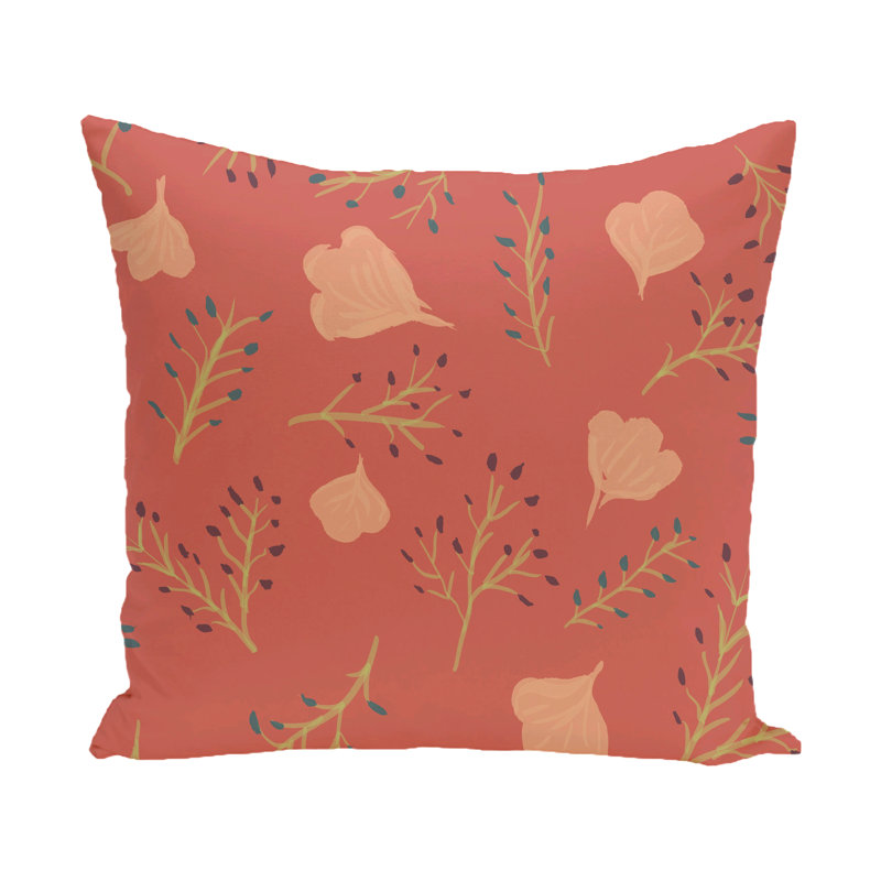 Housse et insert de coussin d'extérieur carré Botanical Blooms Spring Blooms, Corail, H 16 po x l 16 po