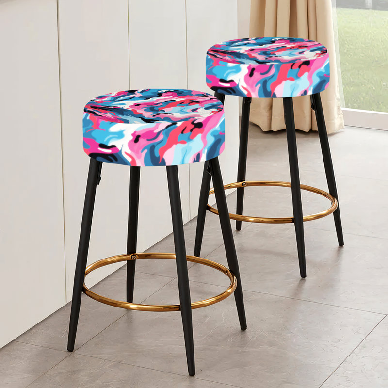Ensemble de 2 tabourets de bar tribaux roses et bleus