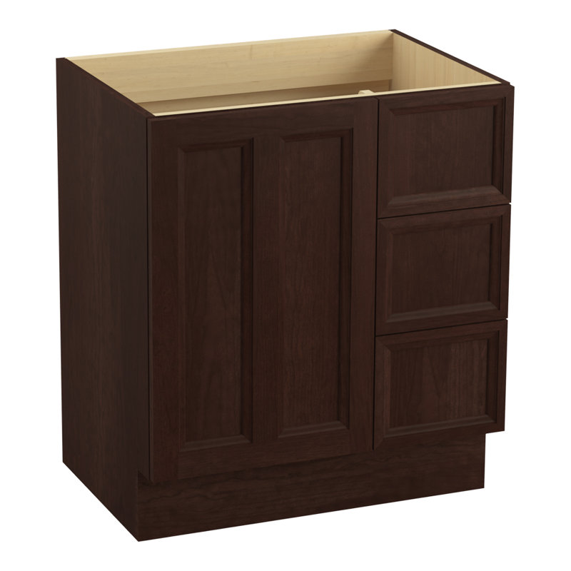 Base de meuble-lavabo 30 po Damask® seulement avec porte-pieds, 1 porte et 3 tiroirs à droite, Tweed cerise