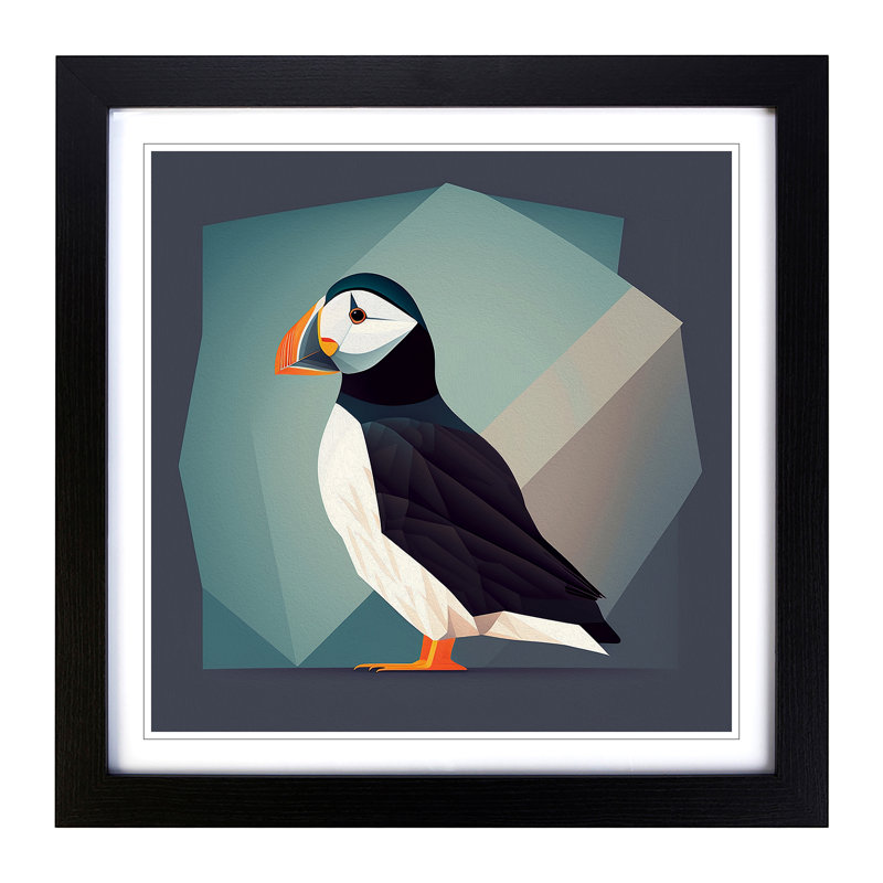 Puffin Minimalism - Single Picture Frame Print on Wood, Black
