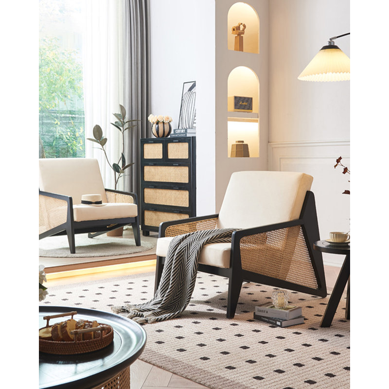 Chaise de loisir en bois massif de style nordique, White, Black