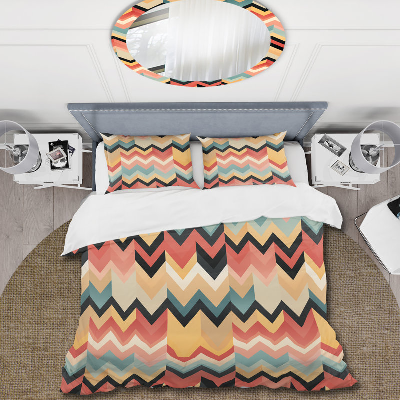 Ensemble de housse de couette à motif de chevrons Minimalist Whimsy, Housse de couette pour grand lit et 2 taies décor
