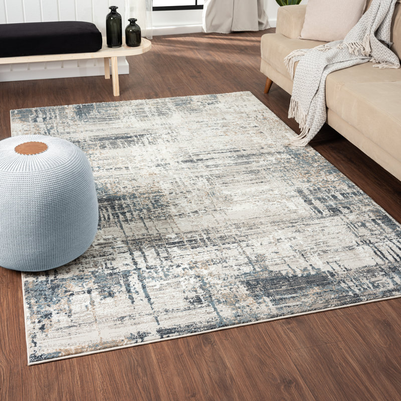 Kailianna Abstract Blue/Gray/White Area Rug, Rectangle 5' x 7'