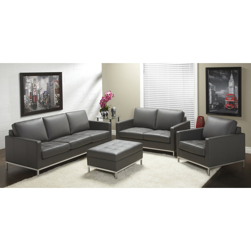 Fauteuil Corniche, Cuir véritable gris