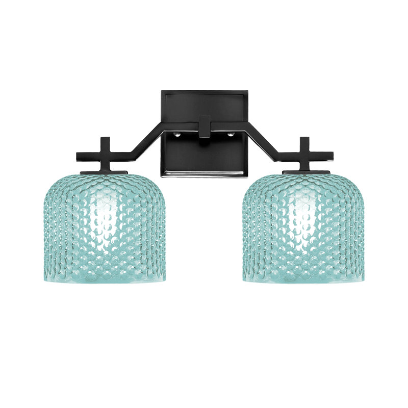 Bar pour salle de bain Headland illustré avec verre texturé fumée de 6 po, Laiton, Deux lumières