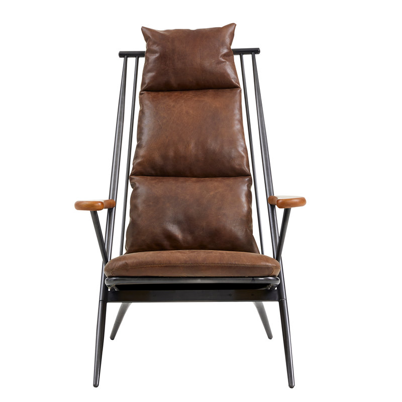 Peterson Wood Arm Genuine Leather Lounge Chair, Brown