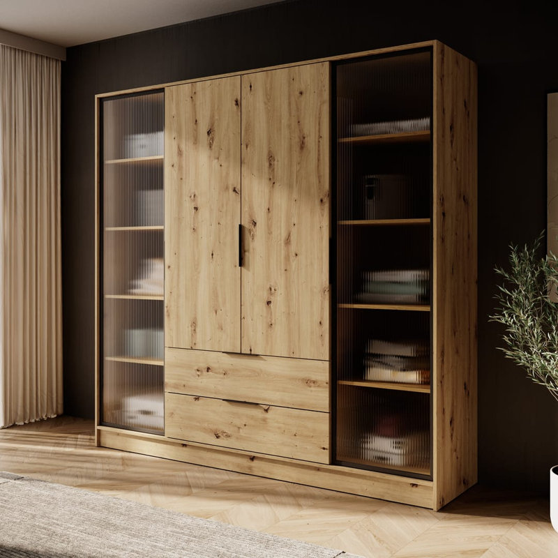 Cayslee 2 Door Manufactured Wood Wardrobe, Oak