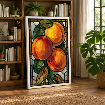 Stained Glass Peaches Vintage 1 Piece Wrapped Canvas Wall Art