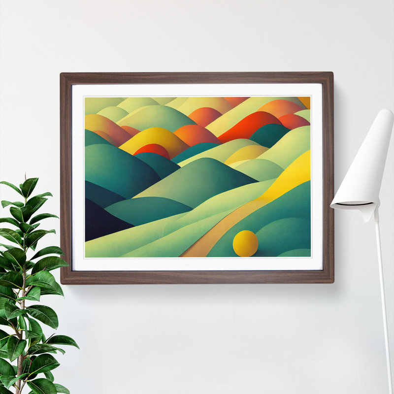 Beaming Spring Meadow Landscape - Single Picture Frame Print, 46cm H x 64cm W x 2cm D, Walnut