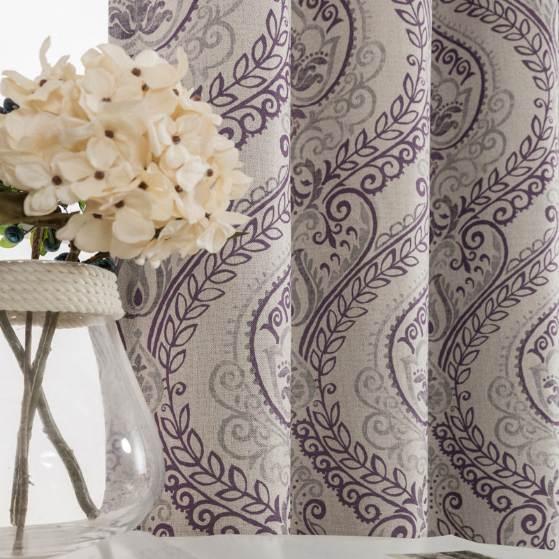 Rideaux obscurcissant à motif de médaillon rétro pour chambre à coucher, mauve rétro sur fond gris, Violet, l 50" x L 84"