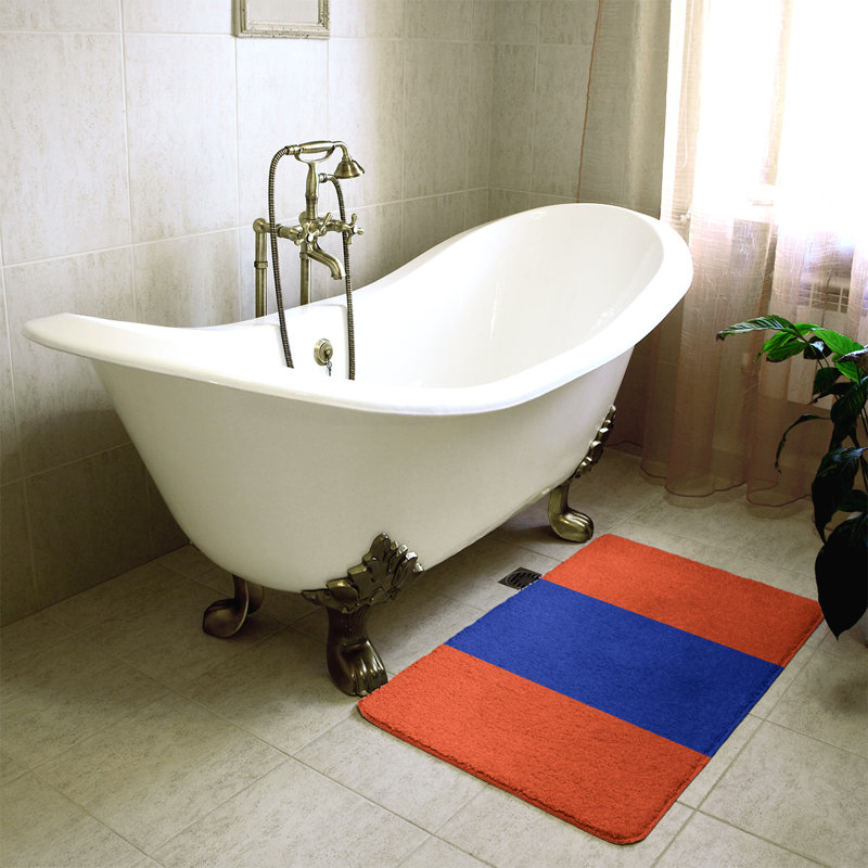 Non-Slip Bath Rug, 17" W x 24" L, Orange/Blue Middle