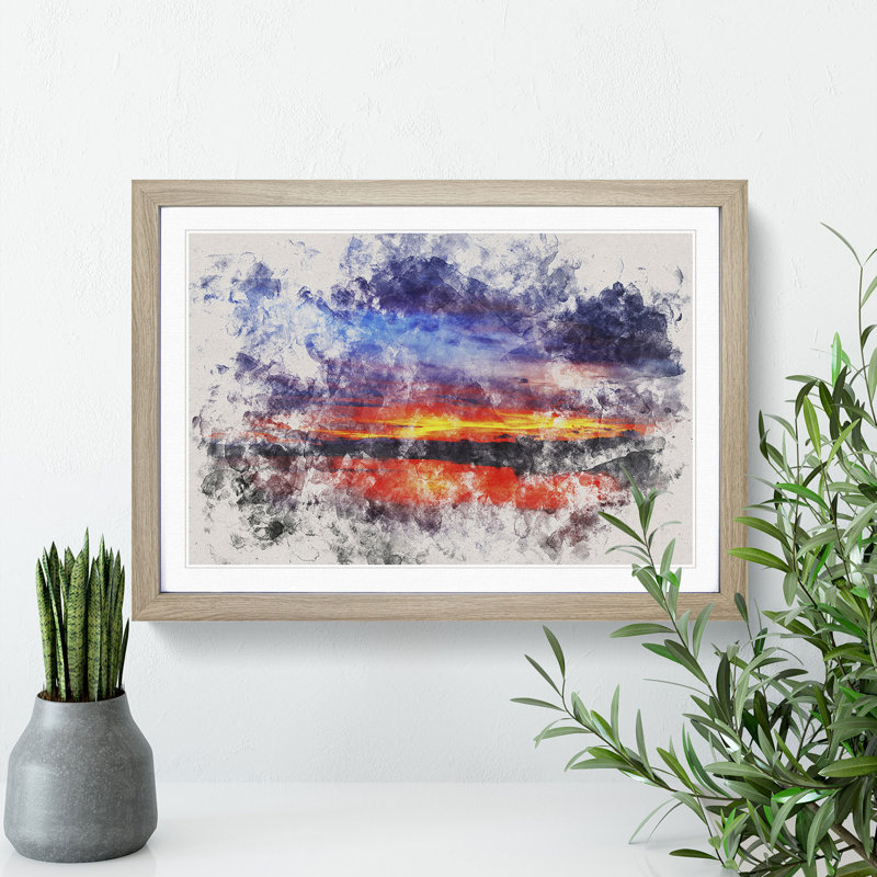 Sunset over Laos Lake - Picture Frame Painting, 27cm H x 36cm W x 2cm D, Oak Framed