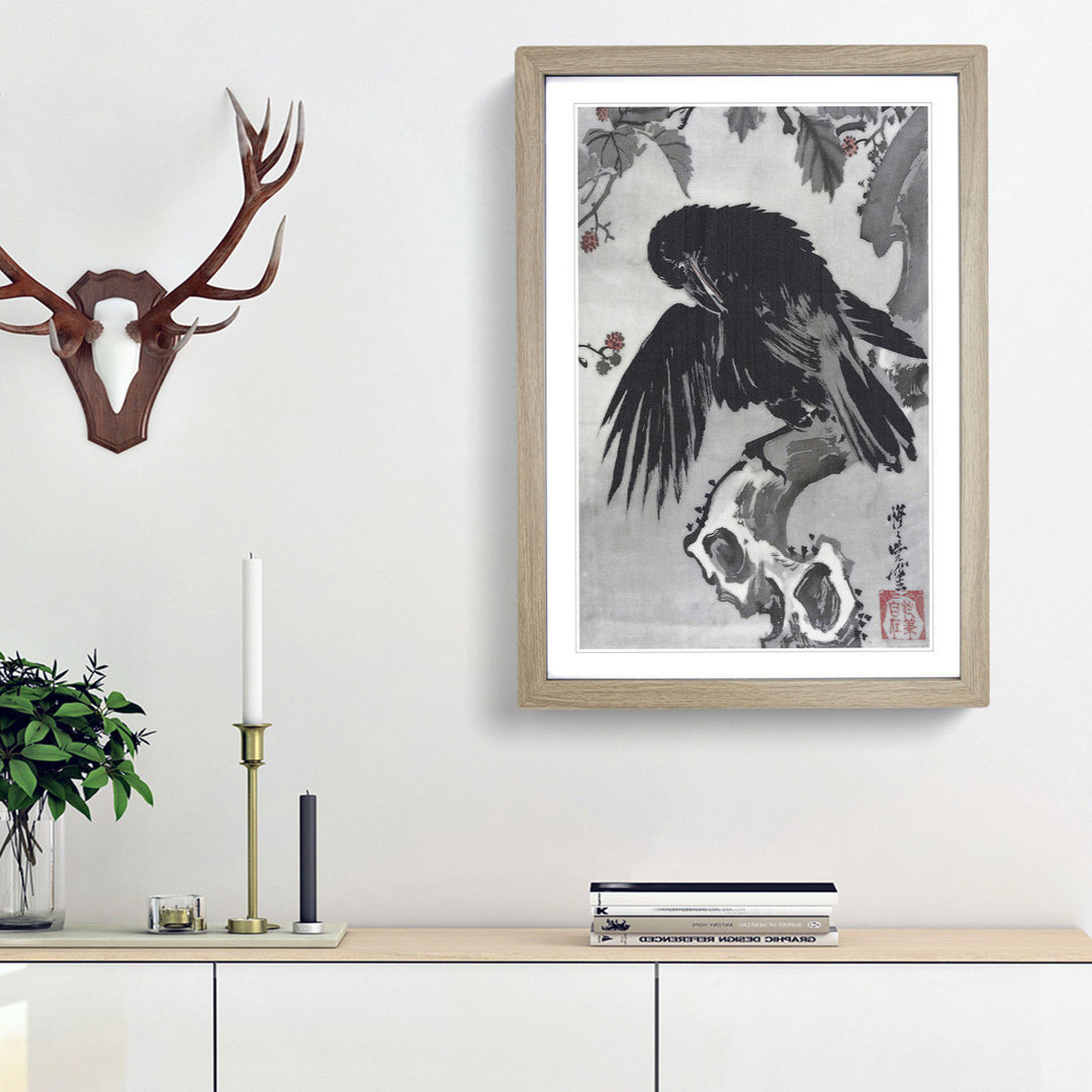 A Crow on a Branch by Kawanabe Kyosai - Framed Print