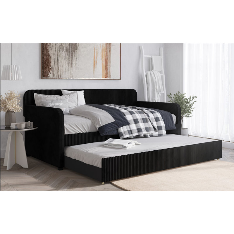 Lit de jour simple avec couchette Antonius, Noir
