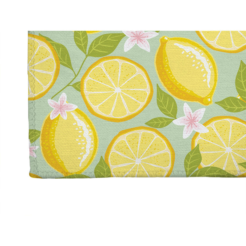 Tapis de cuisine anti-dérapant léger Lemons, Menthe, Rectangulaire 3 pi x 5 pi