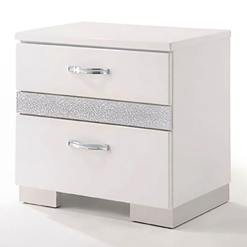 Table de chevet 3 en blanc ultrabrillant - ajout de chambre à coucher avec glamour doublé de feutre pour un look doublé et élégant