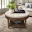 Grande table basse ronde avec repose-pieds imperméable surdimensionné à 2 niveaux avec tablette en bois et rangement en bois