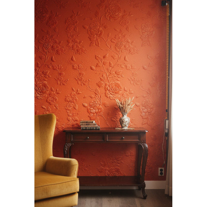 Papier peint floral, décoration murale rétro embossée