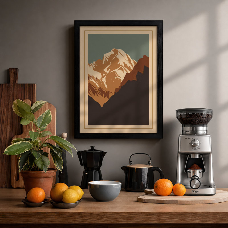 Mountain At Sunrise Japandi - Print, A1 - 84.1 x 59.4 cm, Black