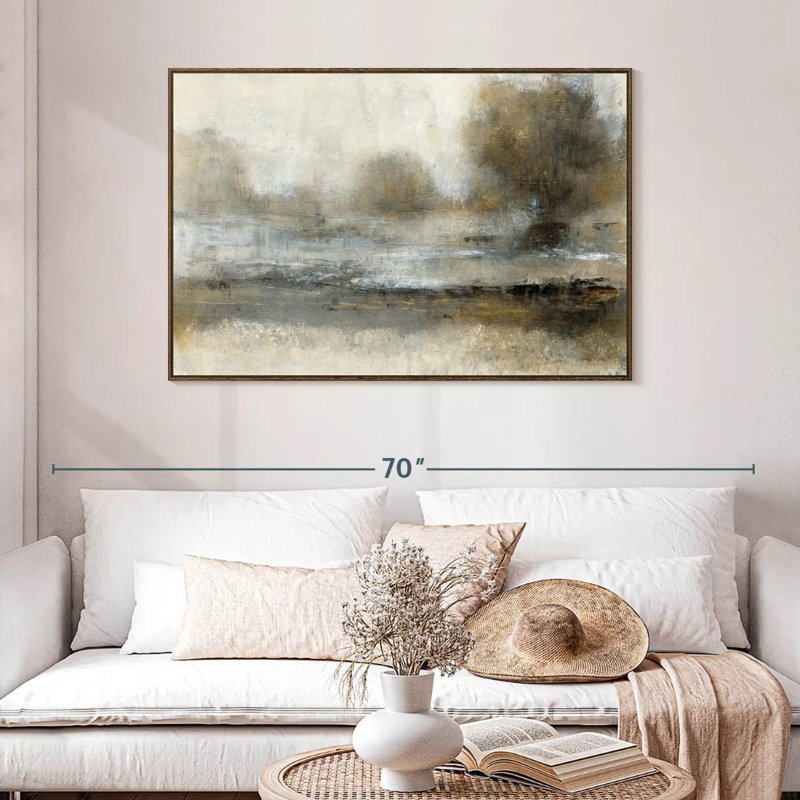 Paysage doré I, 46 po x 31 po, Cadre flottant en noyer