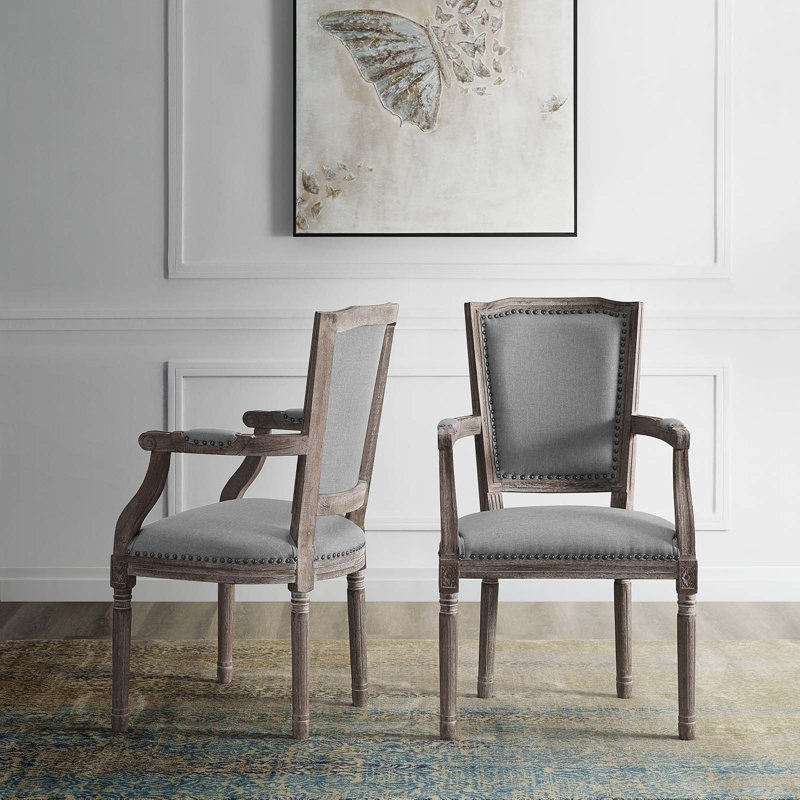 Fauteuils de salle à manger rembourrés en bois Penchant par Modway, Velours gris pâle