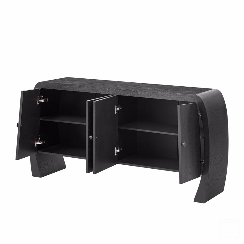 4 Door Storage Cabinet with Shelves, Black