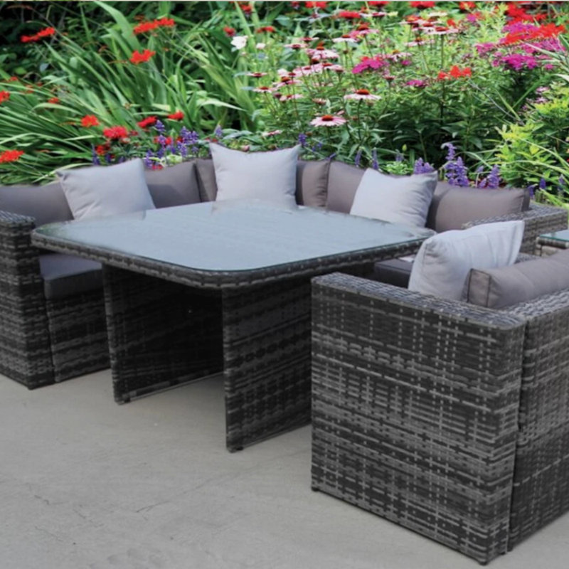 7 - Person Wicker Patio Dining Set with Rectangular Table