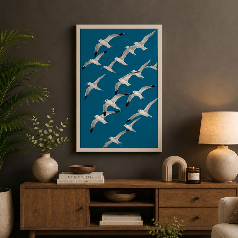 Soaring Seabirds Coastal - Wrapped Canvas, 30x20 - 76.2 x 50.8 cm, Black Border