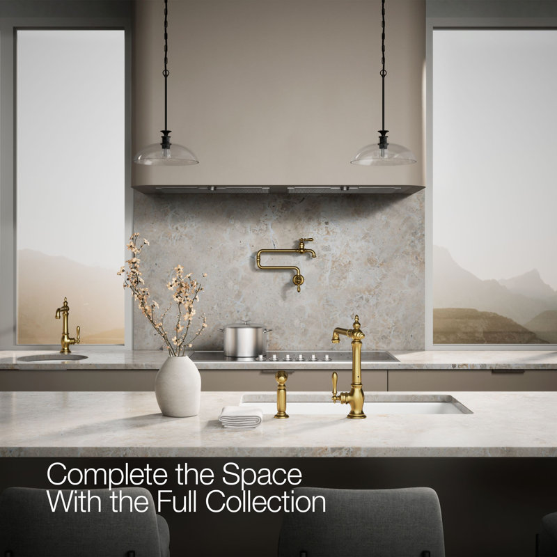 Artifacts® Single Handle Kitchen Sink Faucet with Accessories, Vibrant Brushed Moderne Brass