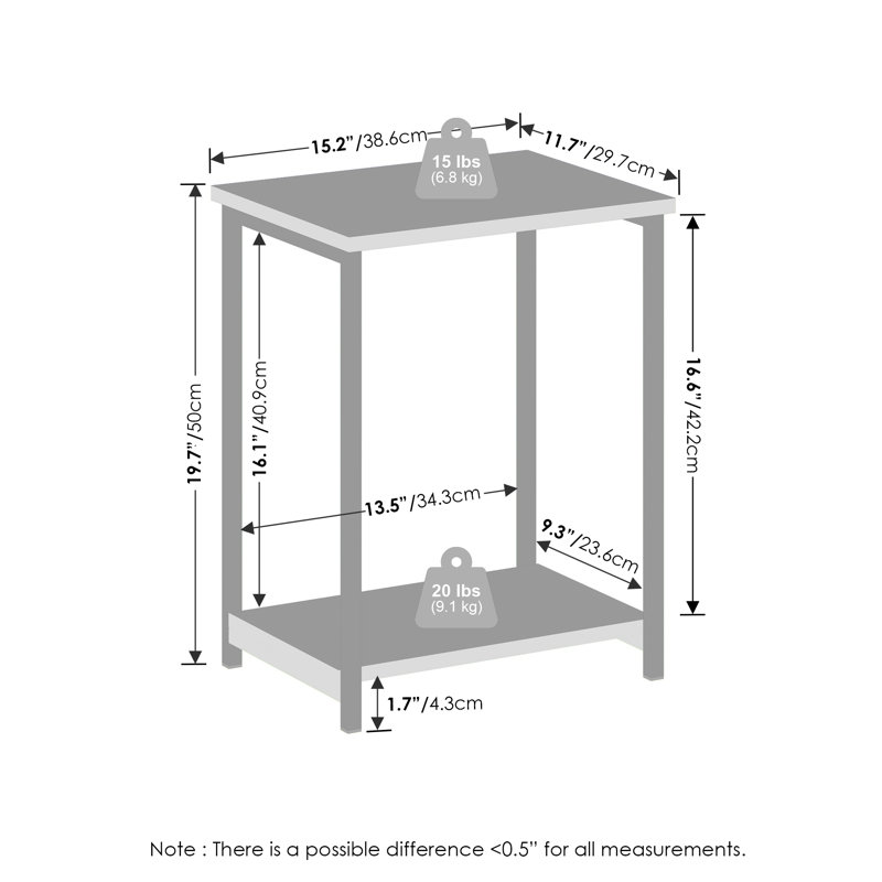 Table de chevet Villalba, H 19,7 po x l 15,2 po x P 11,7 po, Individuel, Non