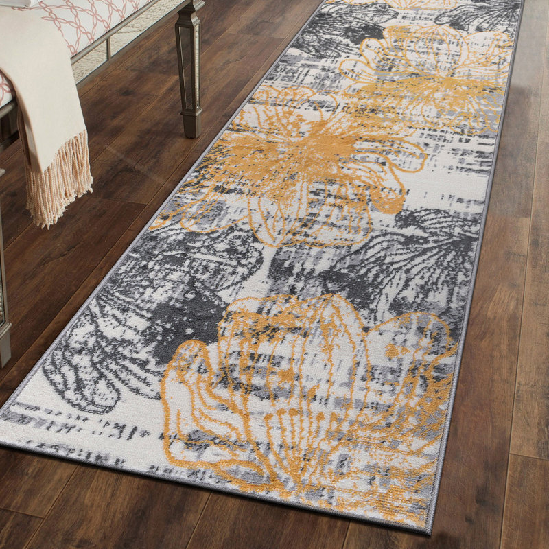 Dionta Abstract Floral Area Rug, Runner 2' x 7', Yellow