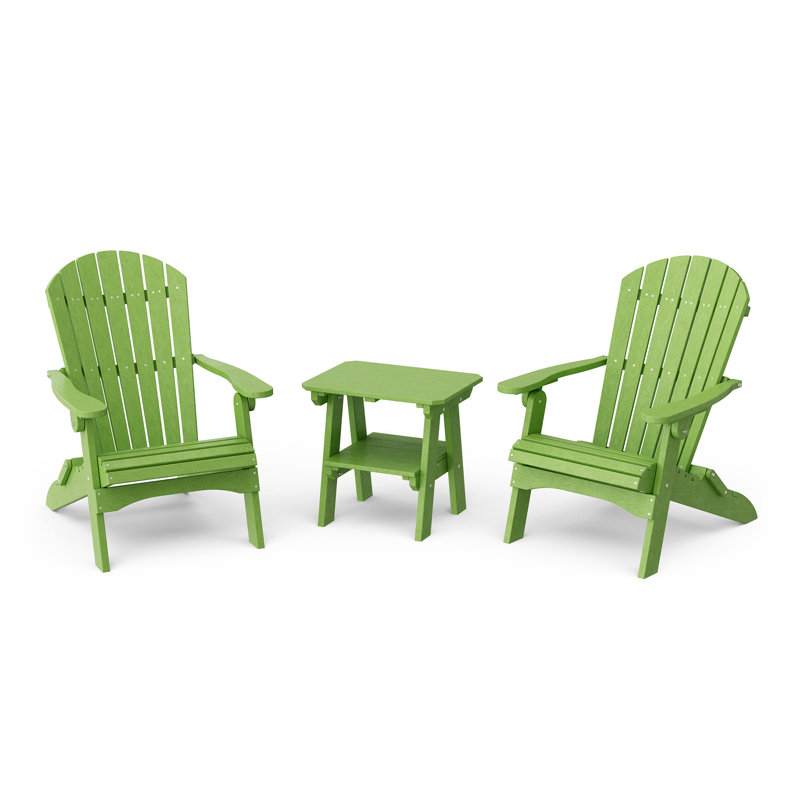 Heritage 3-Piece Folding Adirondack Set with Side Table, Lime Green