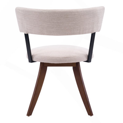 Chaises de salle à manger rembourrées modernes avec dossier incurvé, tissu beige et base en bois d'hévéa noyer, ensemble de 2