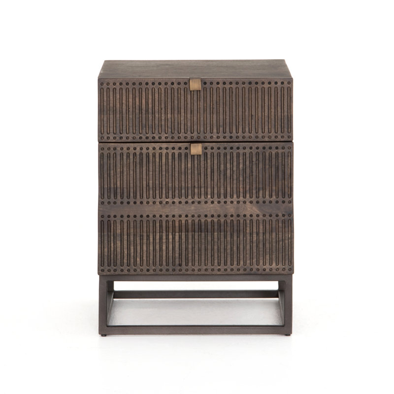 19.75 " Wide 2 Drawers Solid Wood Vertical Filing Cabinet, Carved Vintage Brown