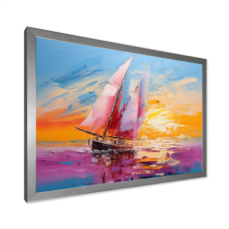 Minimalism Sailboat Rhythms VII - Sailing Boat Wall Art Living Room, H 16 po x l 32 po x P 1 po, Cadre simple argenté