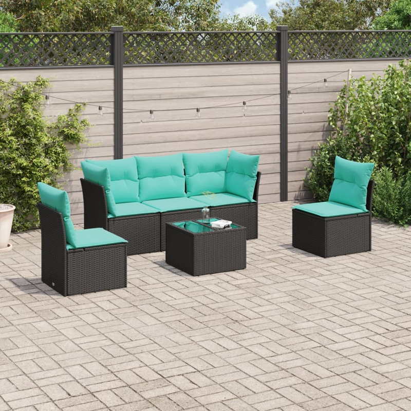  Ensemble de canapé de patio 6 pièces avec coussins en rotin de polyester noir