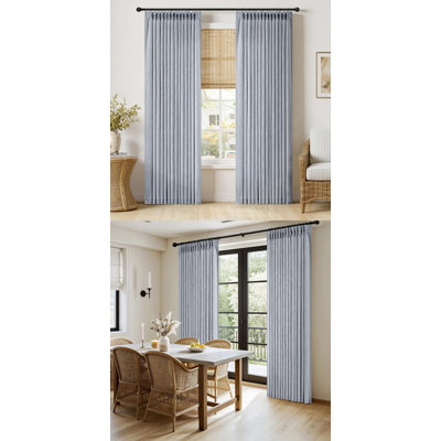 Rideau en lin plissé bleu clair clair 52 x 90 po 2 panneaux