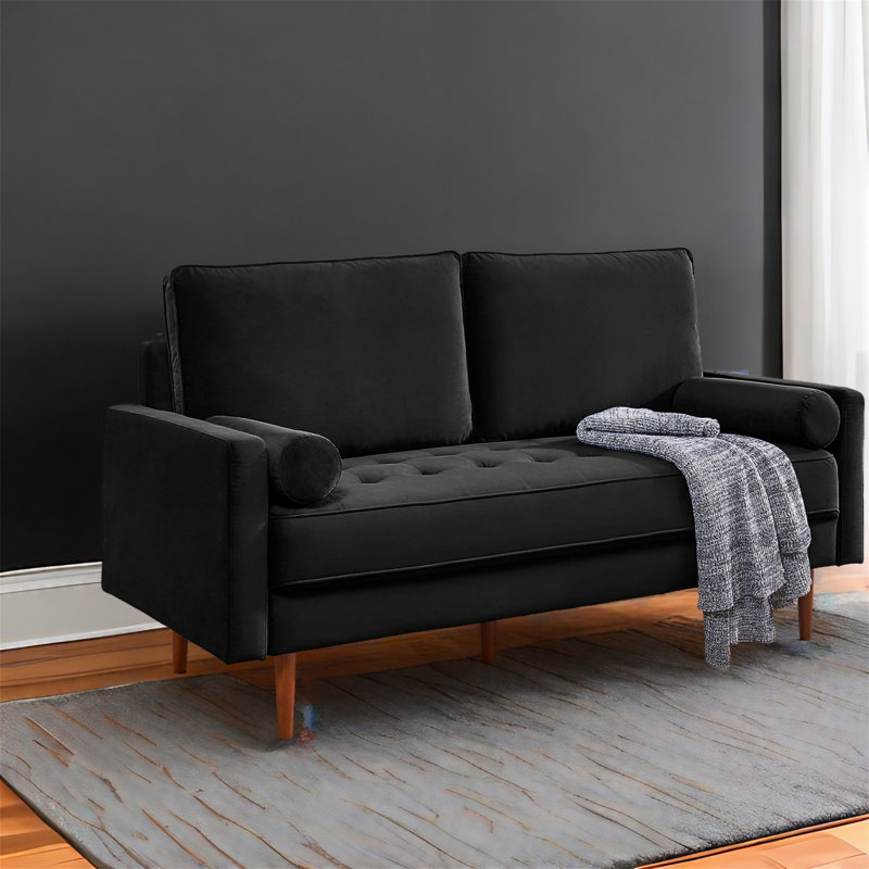 Causeuse en velours de 68,9 po Ellaya, Velours noir