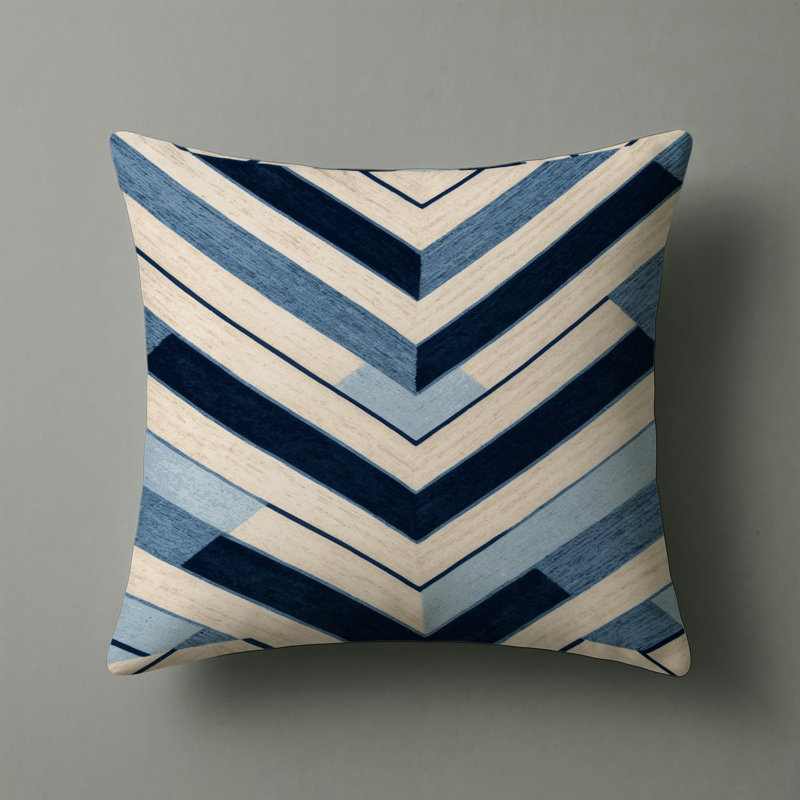 Coussin d'intérieur et d'extérieur, Carré 16 po, Rayures ivoire bleu marine