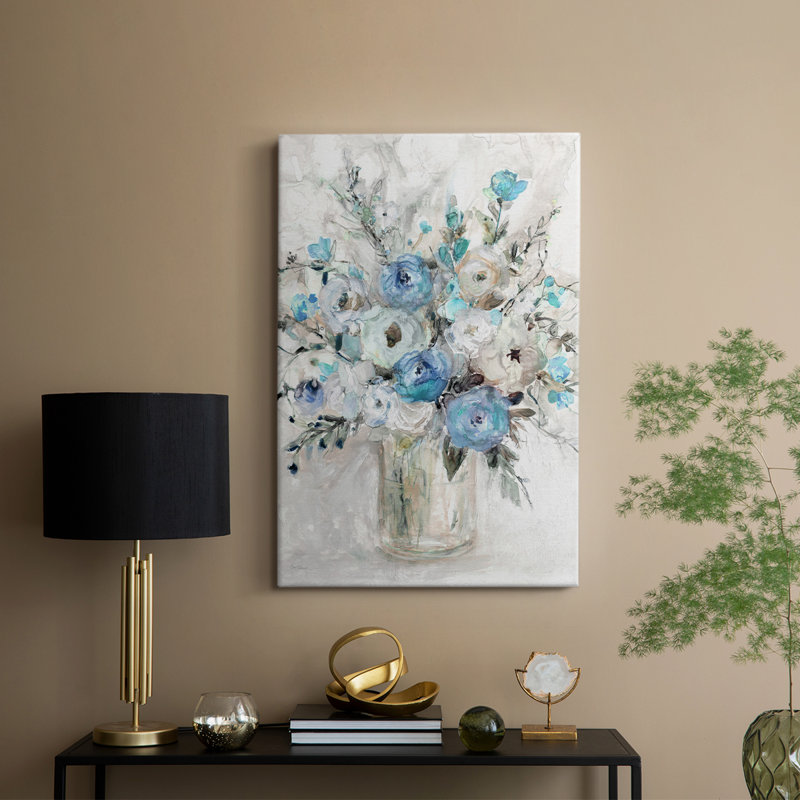 Bouquet contemporain bleu - galerie Cavas sur mesure, H 12 po x l 8 po