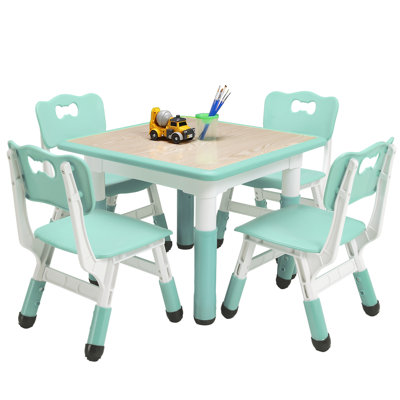 Table d'activités réglable en hauteur et 4 chaises pour enfants - Plateau facile à nettoyer - Pieds antidérapants - Bureau d'étude et de dessin pour les tout-petits de 2 à 10 ans - Bleu lac