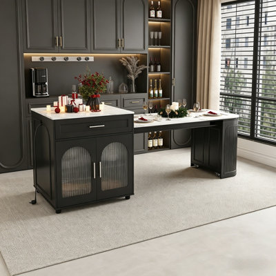 Îlot de cuisine extensible avec table de salle à manger et prise de courant