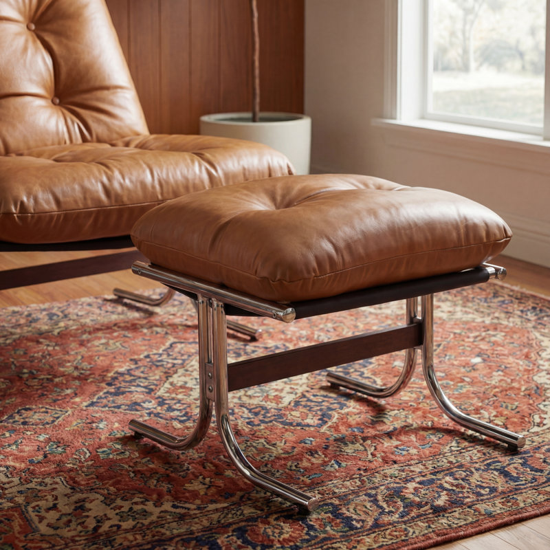 Bauhaus-Inspired Leather Footstool, Brown
