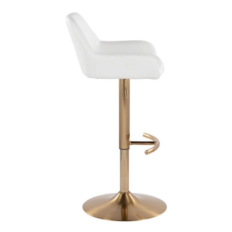 Tabouret de bar réglable avec repose-pieds arrondi Cassiopeia, Similicuir blanc / cadre doré