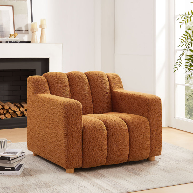 40Inch Boucle Fabric Upholstered Accent Chair, Orange Polyester Blend/Polyester