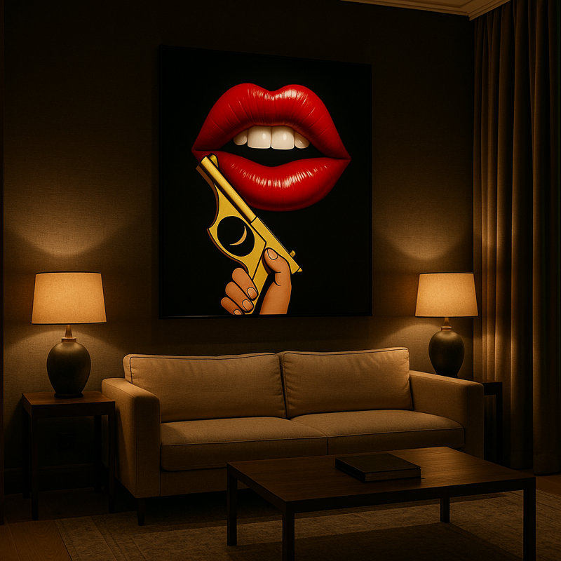 Art mural encadré "Crimson Silence" par Kasian Art Studio - cadre blanc, Blanc