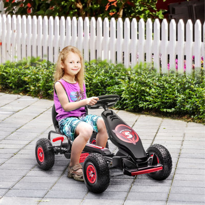 Pédale de karting avec confort ergonomique Aosom Kids, voiture à pédales avec tapis robuste et résistant à l'usure, voiture pour enfants Go Cart pour garçons et filles avec système de suspension, frein à main de sécurité, 5 à 12 ans, rose